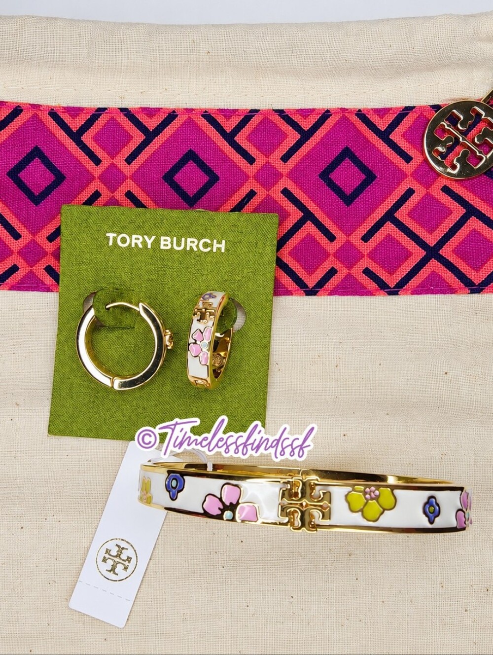 Tory Burch Kira Flora Print Bracelet and Huggie earrings set